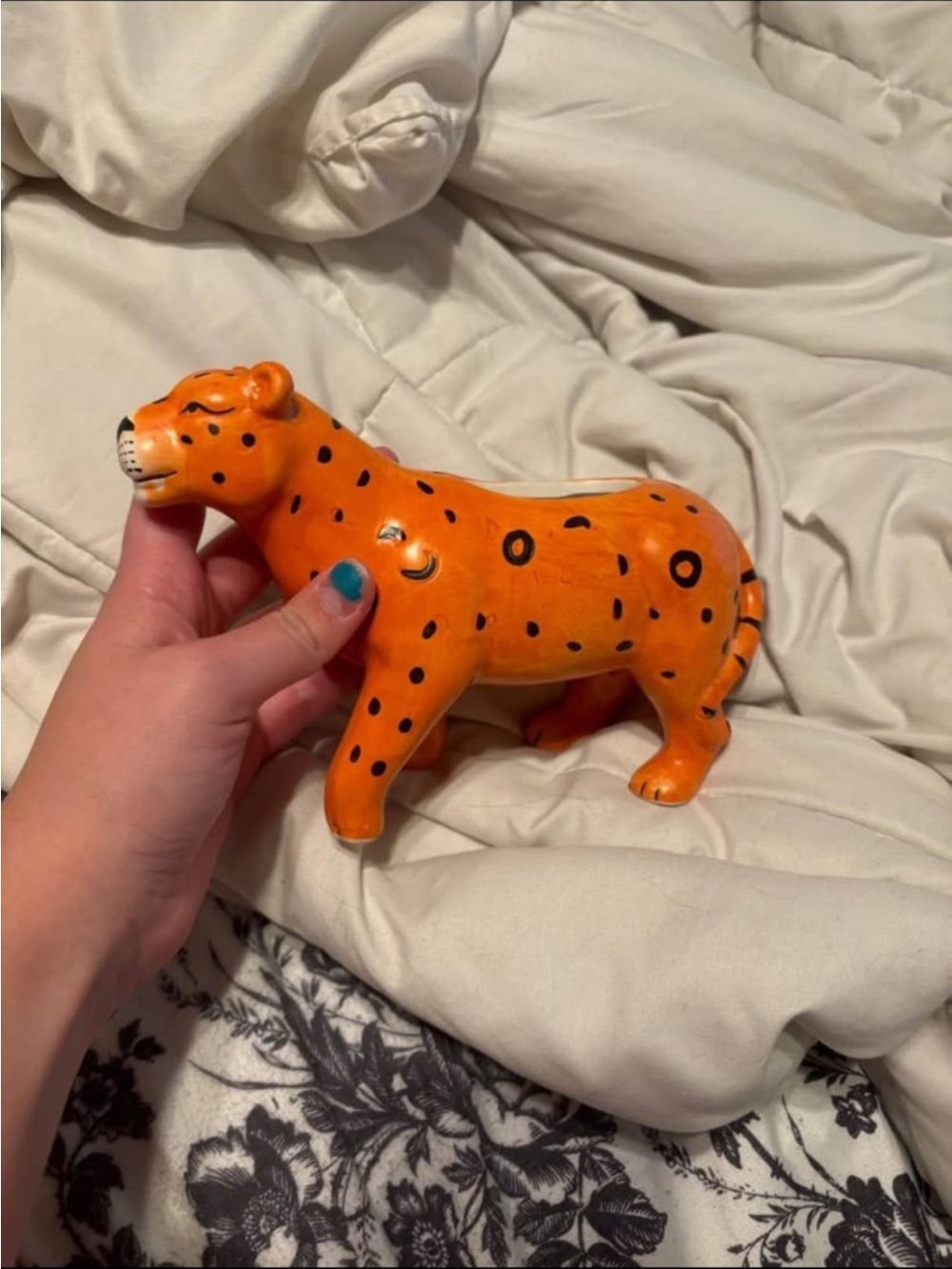 T.J.Maxx Orange Ceramic Leopard Figurine with Black Spots